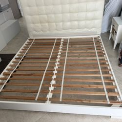 King Size West Elm Leather Headboard & Wood Frame