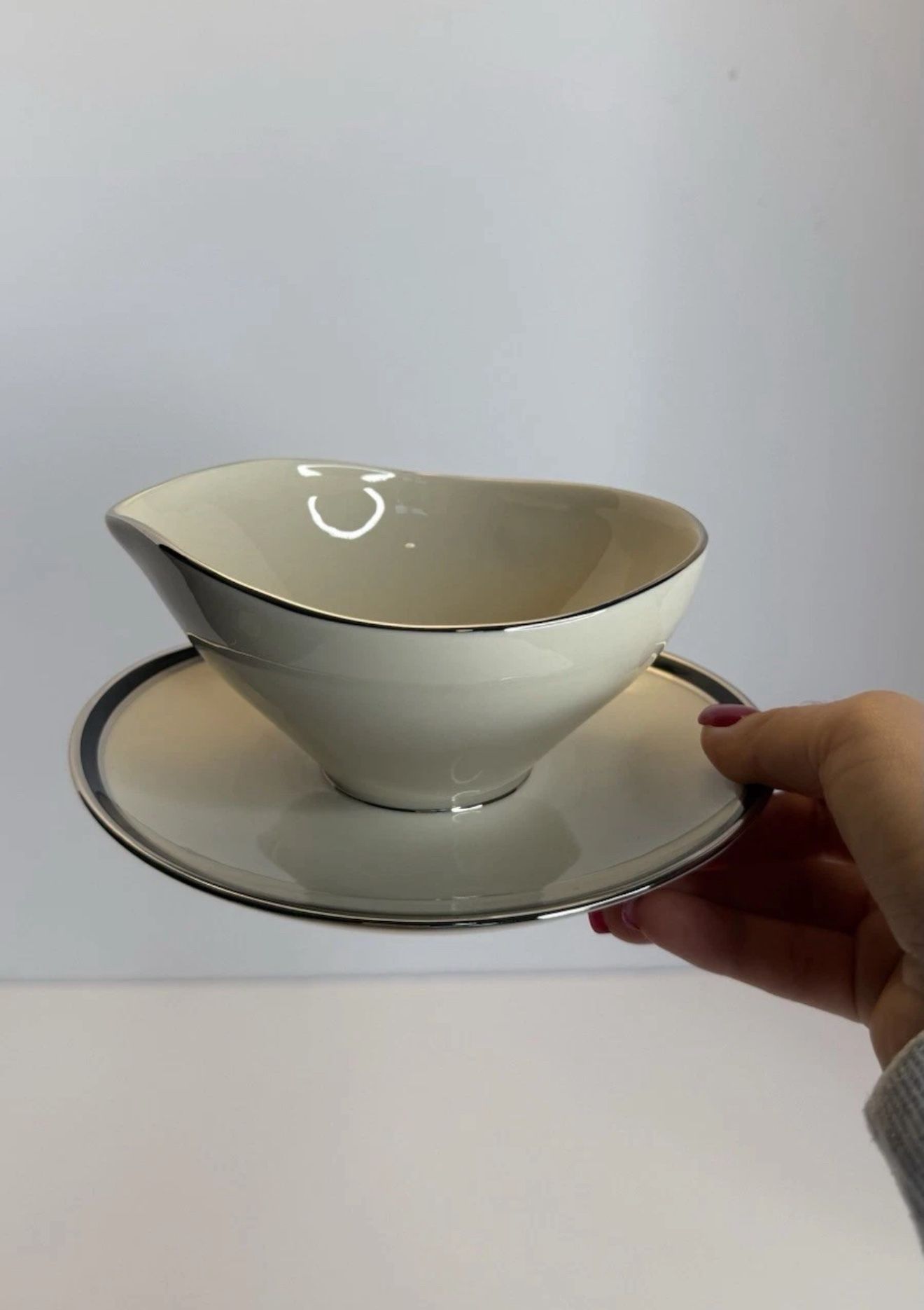 Vintage Shenango American Manor China “Ebony” Bowl & Saucer Set USA