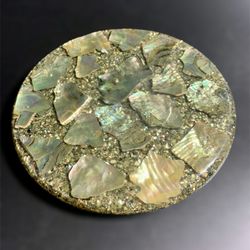 Vintage Abalone Resin Shell Lucite Trivet Hot Plate Round MCM Footed Mid Century   Add a touch of vintage charm to your kitchen with this beautiful ro