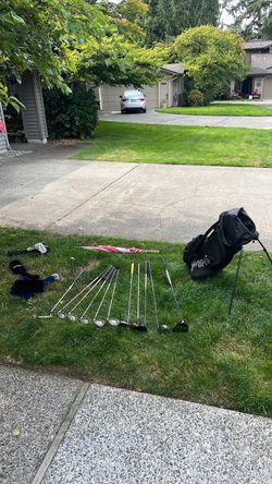 Ladies golf set, irons 7-S, 4 woods, Taylor made burner super fast driver, ping anser 2 putter, with ping hoofer 3 bag.
