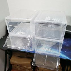 New Thicken & Sturdy Clear Shoe Storage Organizer W/ Magnetic Door, Stackable Boxes for Closet, Foldable Space-Saving Shoe Rack for Sneaker Boot Conta