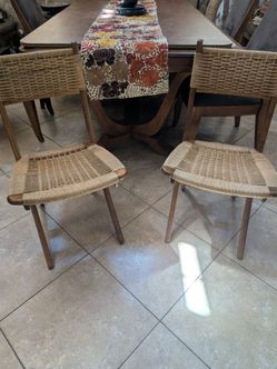 Vintage Mid-Century Modern Woven Rope Folding Chairs - Pair