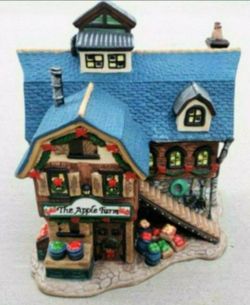 Awesome NEW Heartland Deluxe Porcelain Lighted House Apple Farm 9"X 8" inches NEW with Box Nice!