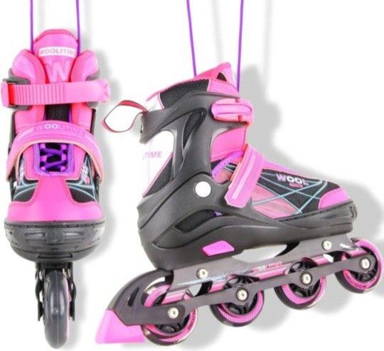 Woolitime Sports Adjustable Roller Blades for Girls Boys Kids with Featuring All Illuminating Wheels,