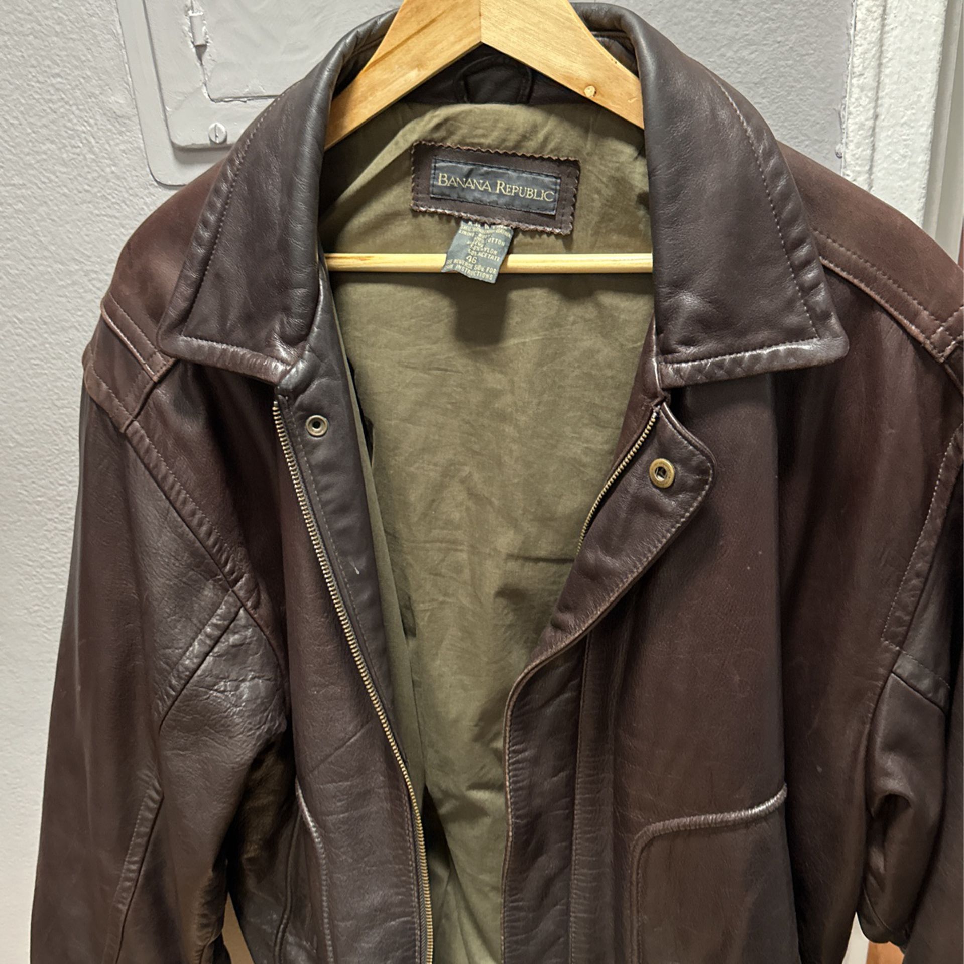 Bomber Jacket, Brown Leather, Heavy Size 46, Large