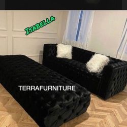 Tufted Luxury Couch And Full Sized Ottoman 