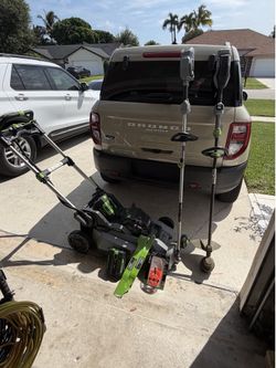 EGO battery powered lawn equipment set