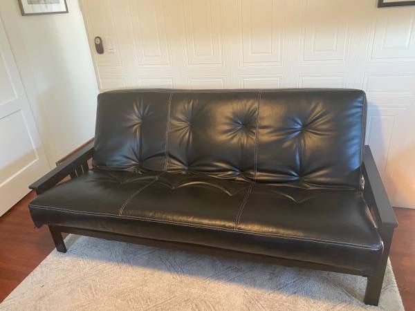 80” Red Barrel Studio Black Leather Futon