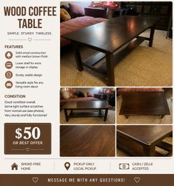 WOOD COFFEE TABLE - NEED GONE ASAP