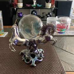 FRANKLIN MINT UNICORNS OF THE NEW AGE PEWTER SCULPTURE CRYSTAL BALL BY SUE DAWE