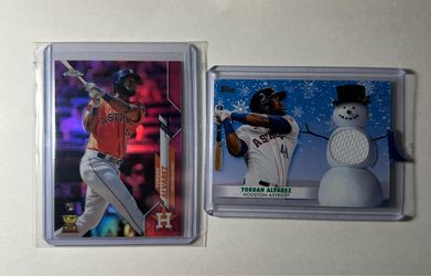 LOT OF 2 YORDAN ALVAREZ ASTROS CARDS PINK REFRACTOR RC & HOLIDAY RELIC TOPPS CHROME