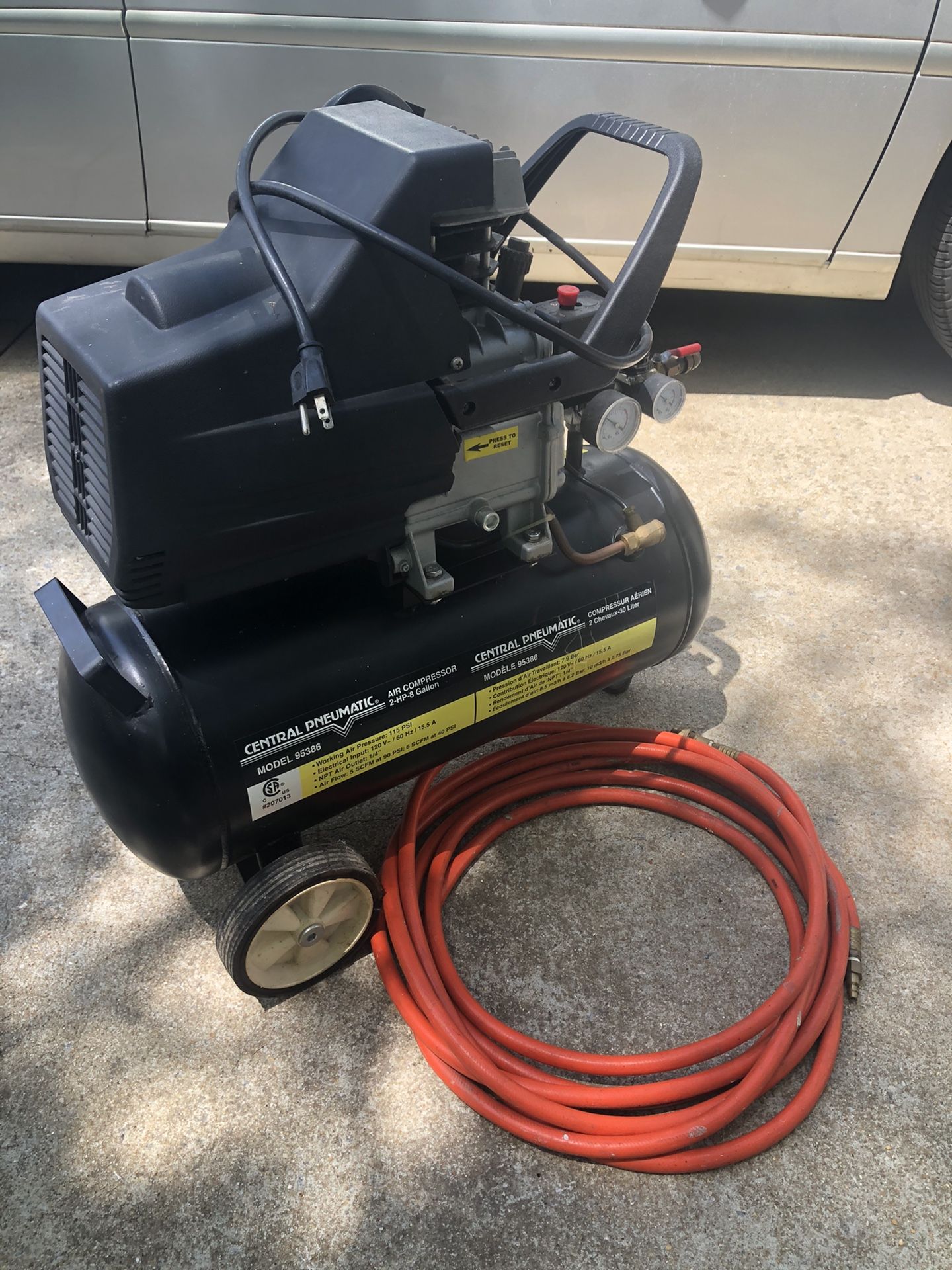 Central Pneumatic 95386 Air Compressor 8 gallons need Air Pressure