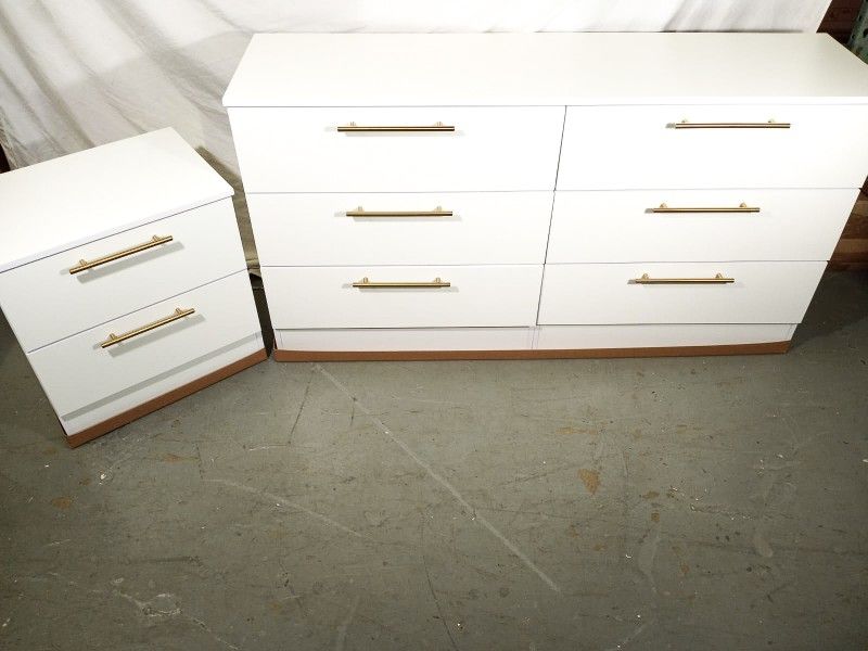 New White Dresser Mirror And 2 Nightstands Golden Handles