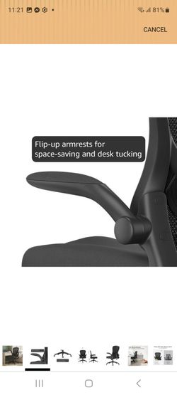 Hbada Office Chair Ergonomic Desk Chair, Office Chairs with PU Silent Wheels, Breathable Mesh Computer Chair with Adjustable Lumbar Support, Flip-up A