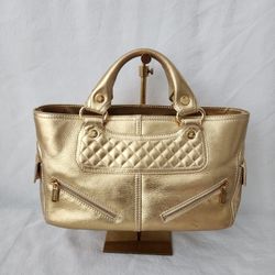 Auth Celine Boogie Metallic Gold Leather Bag 
