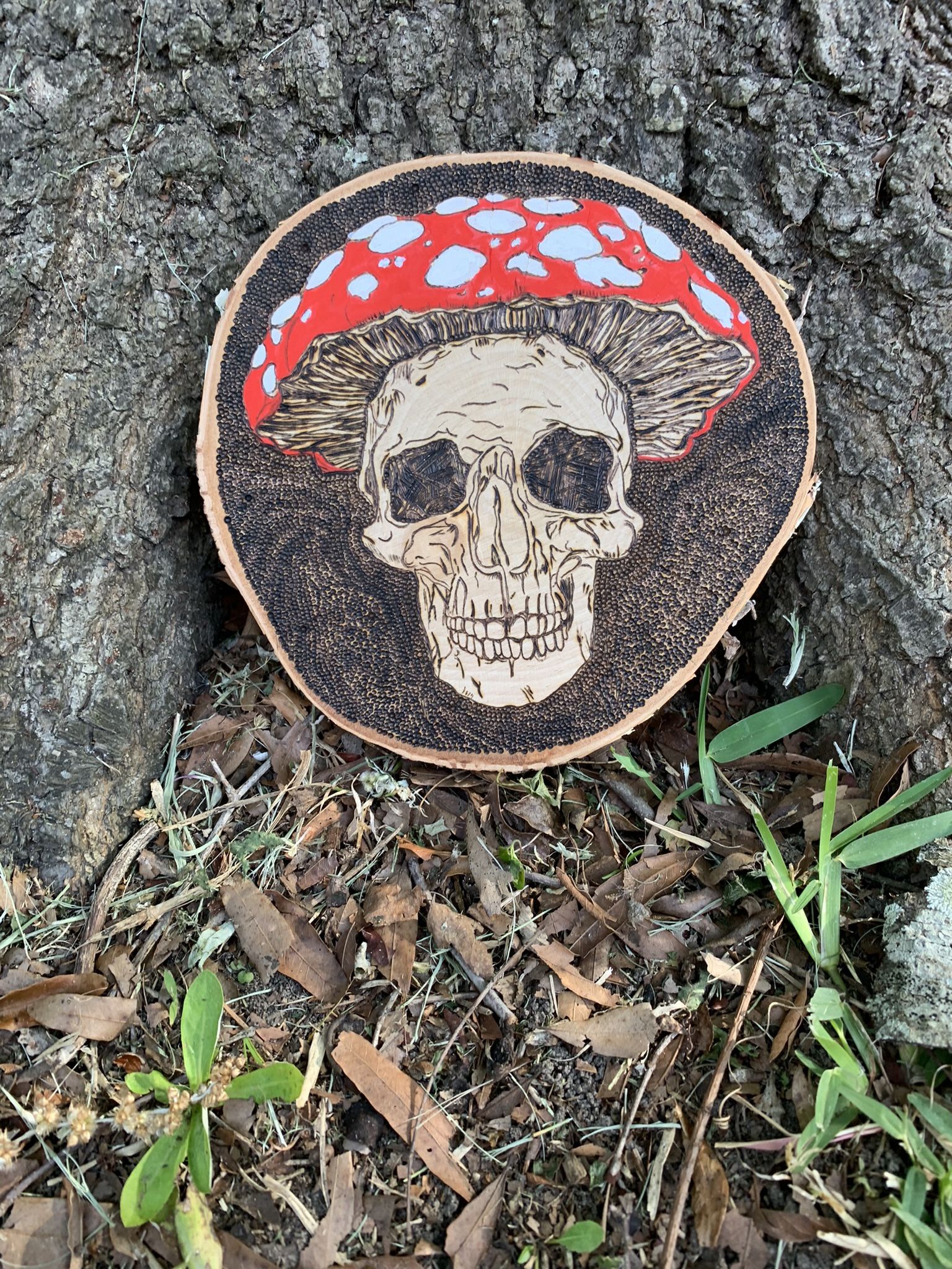 Trippy Skull Woodburned Art