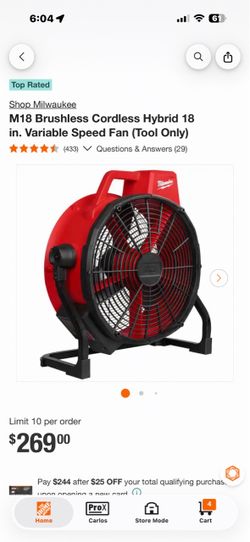 M18 Brushless Cordless Hybrid 18 in. Variable Speed Fan (Tool Only) $190