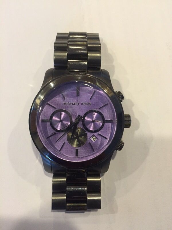 Michael Kors MK5954 Women's Runway Grey IP Stainless Steel Purple Dial Watch