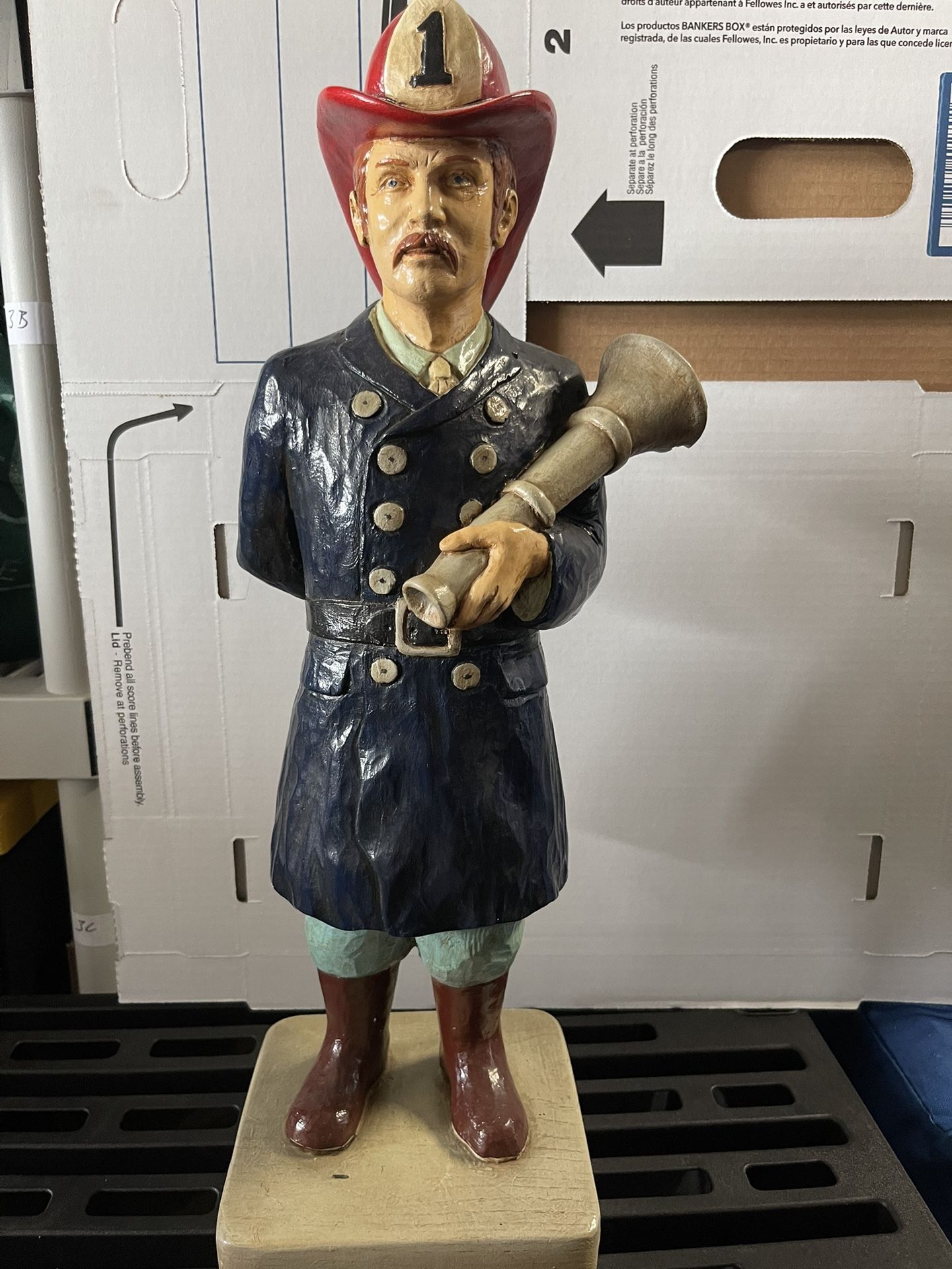 Vintage Firefighter Statue With Hose 21" Tall