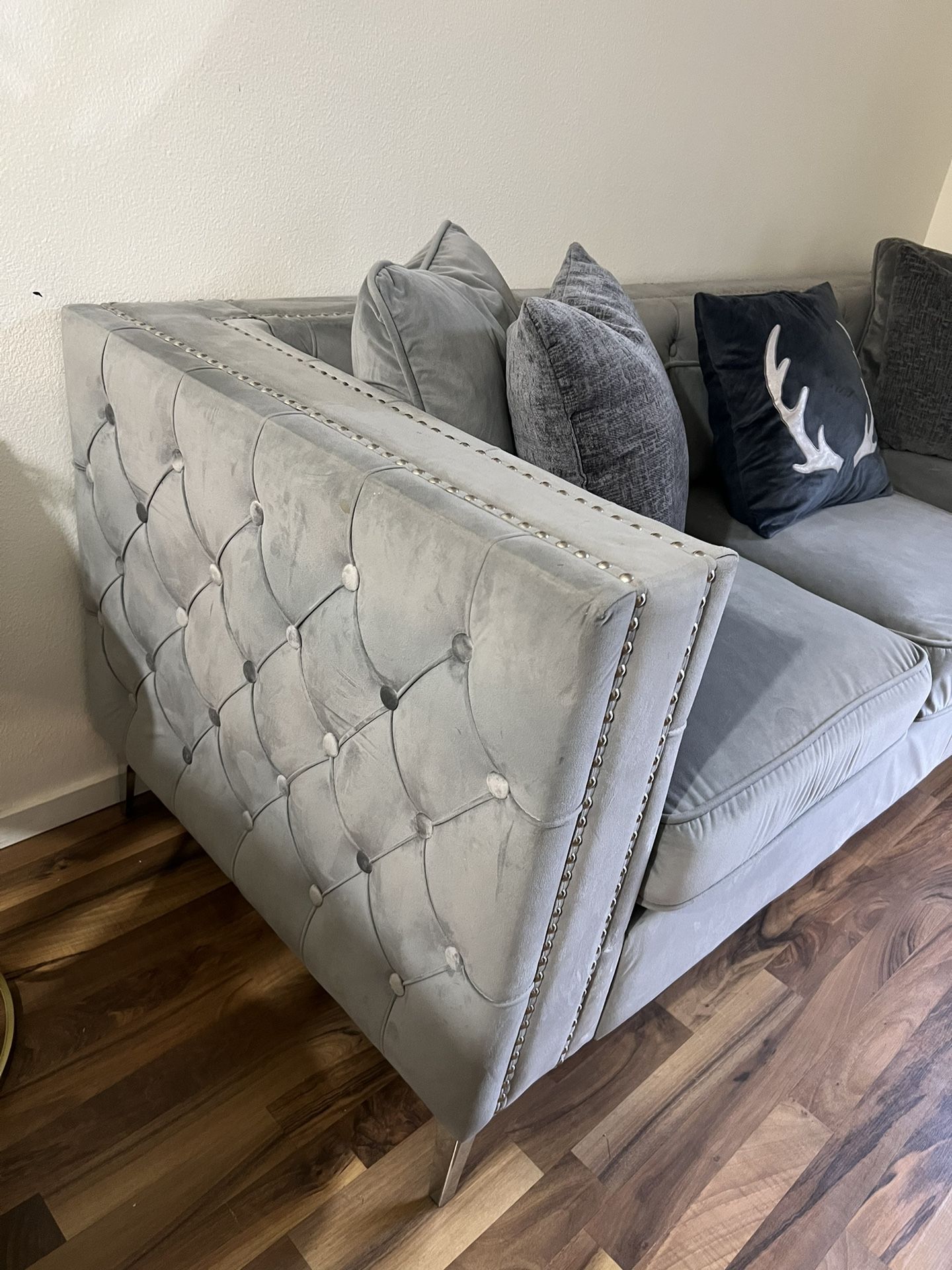 Velvet Couch With Three Cushions