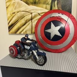 Nerf Elite Marvel Captain America Shield & 2013 Hasbro Marvel Captain America Winter Soldier Shield Blast Motorcycle Toy