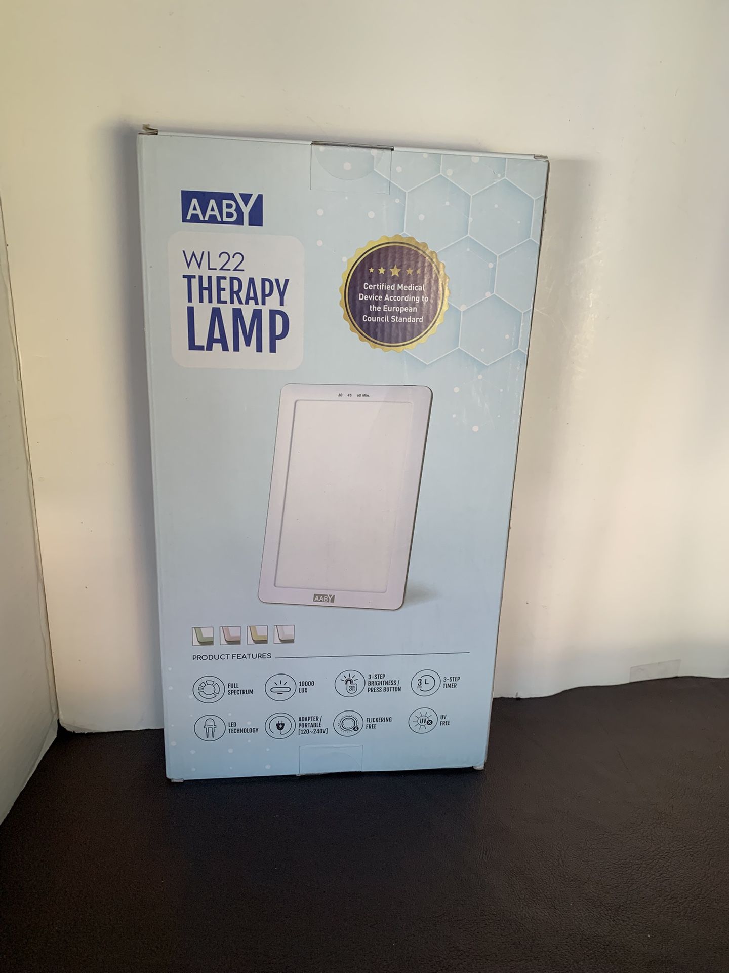 AABY Premium Daylight Therapy Lamp - Medically Certified Mood Light - UV & Flicker Free 10,000 Lux Bright White LED Light, w/3-Step Brightness & Timer