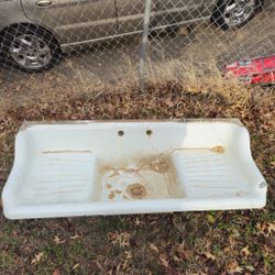 Vintage Cast Iron Sink With Drainboard