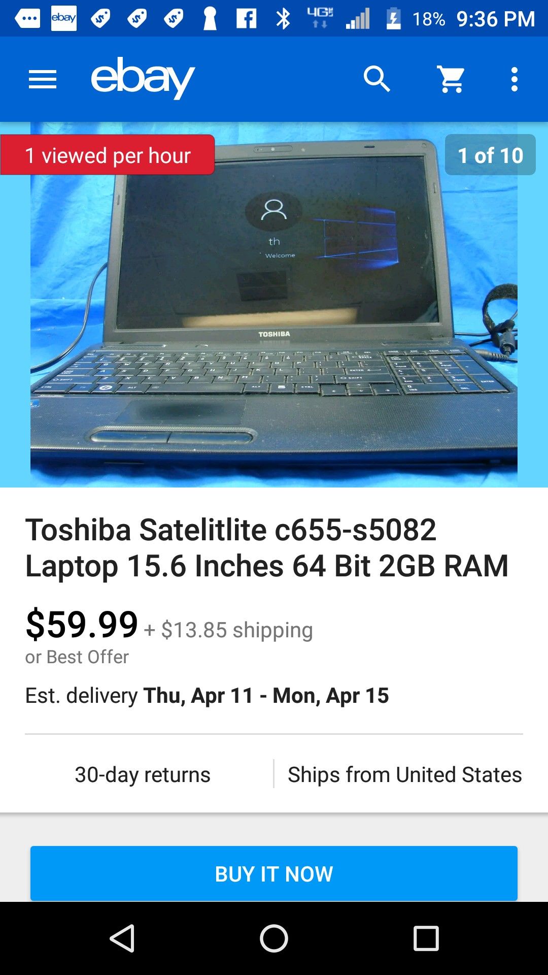Toshiba Laptop ..Works Great $60