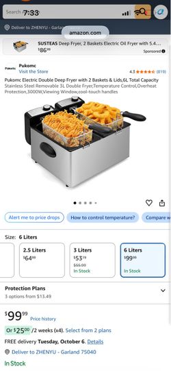 Pukomc Electric Double Deep Fryer 6L