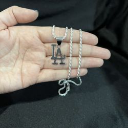 .925 Sterling Silver Mens Womens Los Angeles LA Pendant & Rope Chain