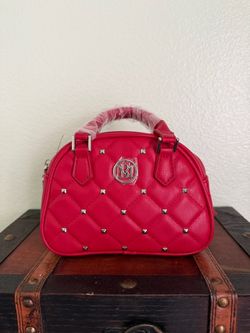 Red Quilted Studded Mini Satchel Handbag