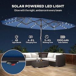Double Outdoor Patio Sun Shade with LED Solar