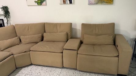 Large Beige Fabric Sectional Sofa