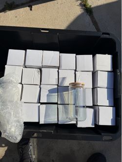 49 Brand-New Glass Tumblers with Bamboo Lids & Straws