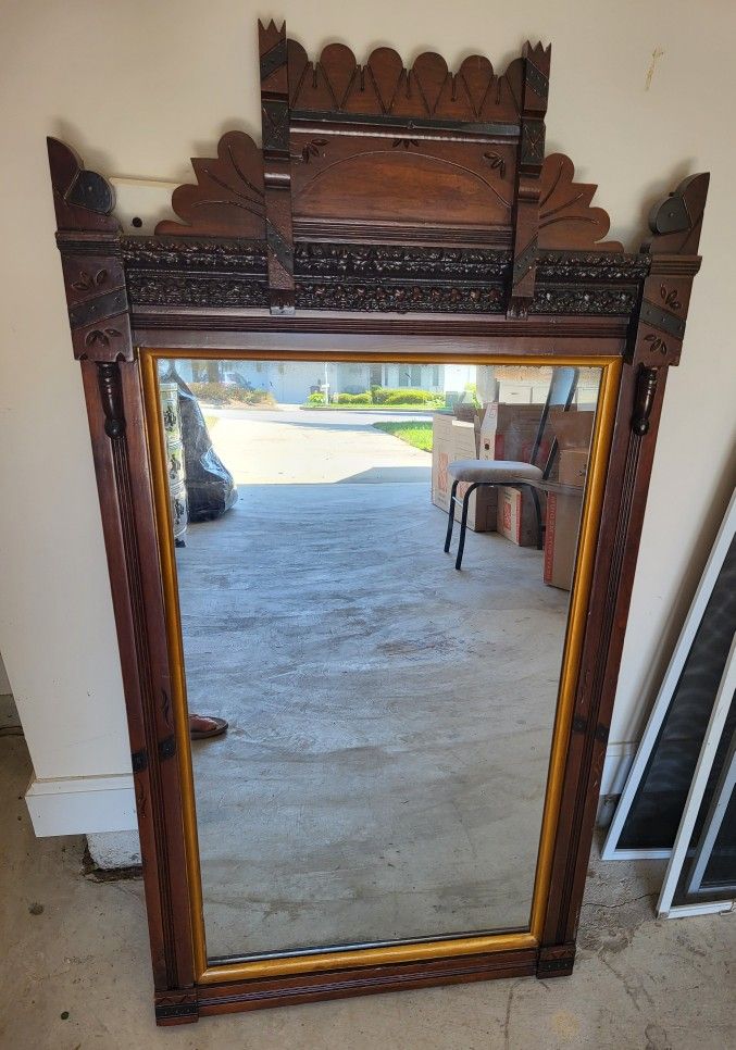 Mirror. Antique. Glass 18x32. 33x45 Overall.
