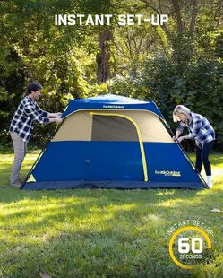 C279 $80  FanttikOutdoor Camping Tent 6 Person Instant Cabin Tent Setup in 60 Seconds with Rainfly & Windproof Portable with Carry Bag for Family Camp