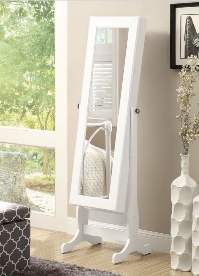 Batista Cheval Mirror With Jewelry Storage, White