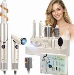 8 in 1 Hair Dryer Brush Multi Hot Air Styler with Auto Wrap Curler, 1.25 Inch Curling Iron, Fast Drying Foldable 110,000 RPM Blow Dryer Brush for Wome