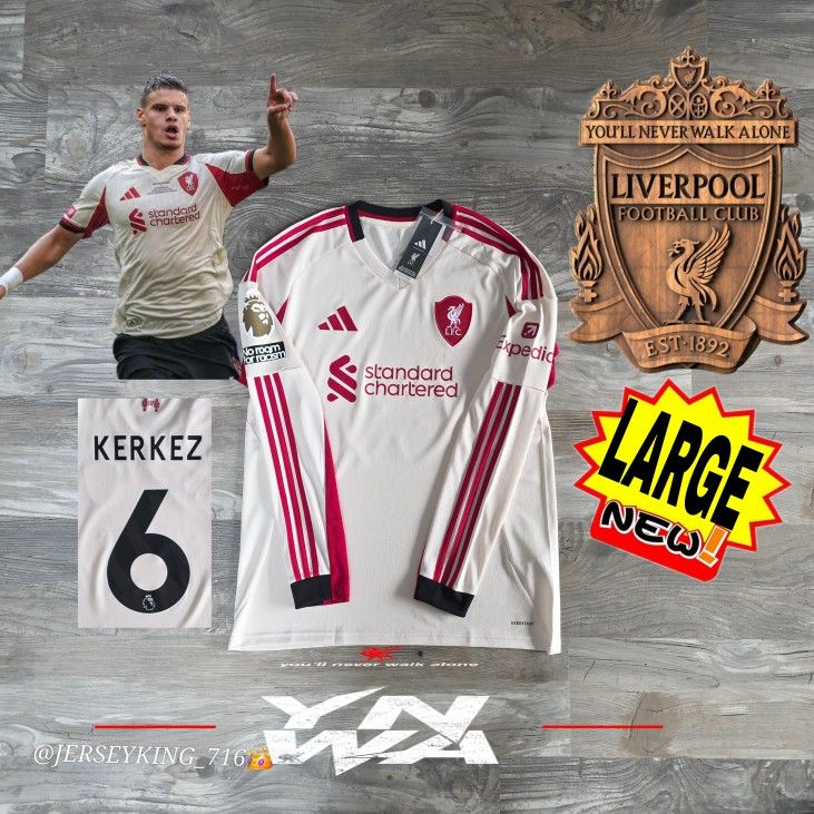 Adidas Liverpool FC Milos Kerkez #6 2025/2026 Long Sleeve Away Jersey New Large