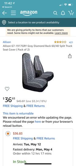 Allison 67-1917GRY Gray Diamond Back 60/40 Split Truck Seat Cover ( Pack of 2)