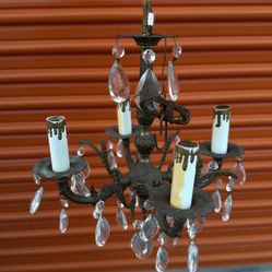 Vintage Bronze Crystal Chandelier- Gilded - Electric 