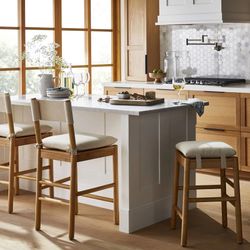 Threshold Designed w/Studio McGee Emery Wood Barstool with Upholstered Seat & Sling Back