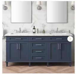 Sonoma 72 in. Double Sink Freestanding Midnight Blue Bath Vanity with Carrara Marble Top (Assembled)