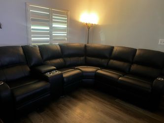 3-piece breathable Black Faux Leather Power Recliner Home Theater Couch W Storage, Cup Holder & LED Lights