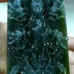Burmese icy blue type A jadeite jade pendant Peaceful lucky Kwanyin -nine Dragon.