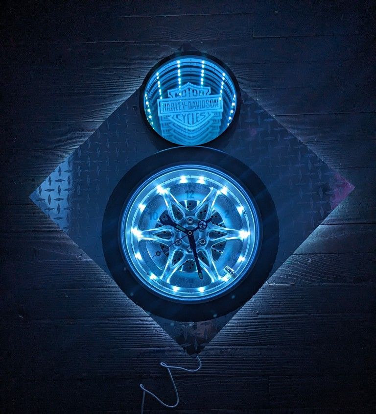 Harley Davidson Sign & Wall Clock Infinity Mirror Tire LED...