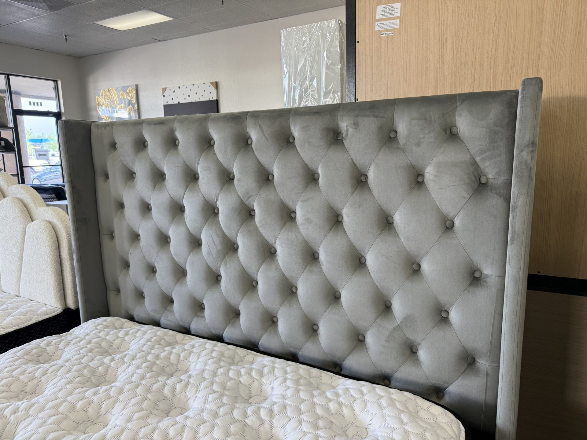 Grey Velvet Queen Platform Bed Frame ✅ Financing Available - Bad or No Credit Accepted ✅