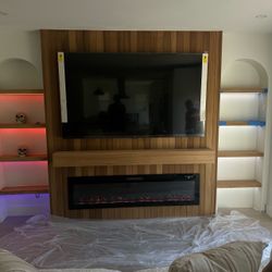Built-In Electric Fireplace with Wood Wall Unit