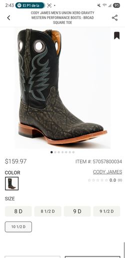 10 1/2 boots CODY JAMES MEN'S UNION XERO GRAVITY WESTERN PERFORMANCE BOOTS- BROAD SQUARE TOE