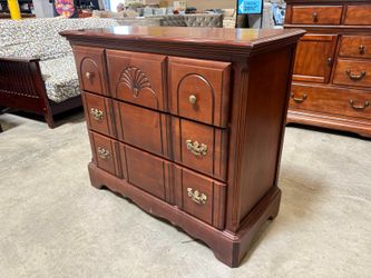 LITTLE FOLKS FURNITURE Cherry Finished 3 Drawer Maple Chest Dresser with Shell Carved Front